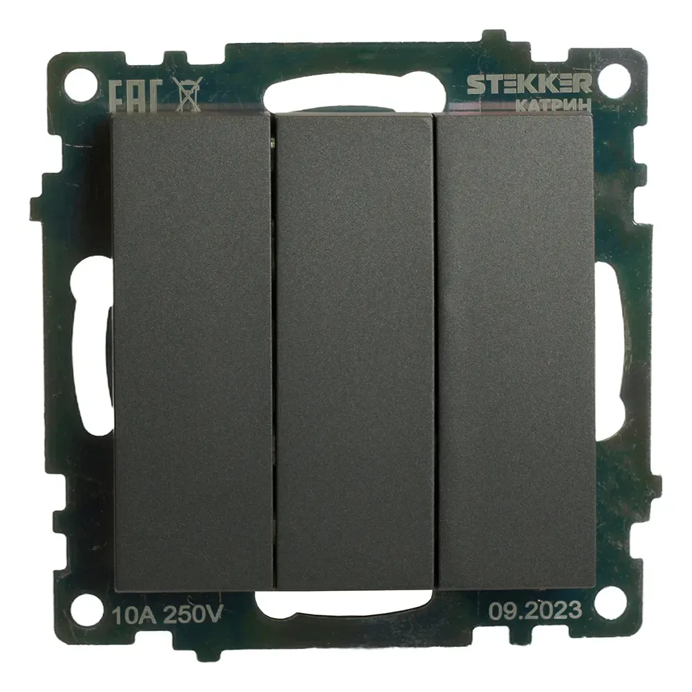 Выключатель трехклавишный (механизм) серия Катрин графит STEKKER FERON 49415