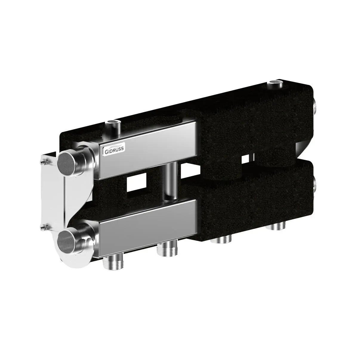 Коллектор модульный MKSS-100-2.EPP на 2 контура G 1', 2 магистрали G 1 1/4', с термоизоляцией до 100 кВт, нерж. сталь Gidruss MK 10A2T 20