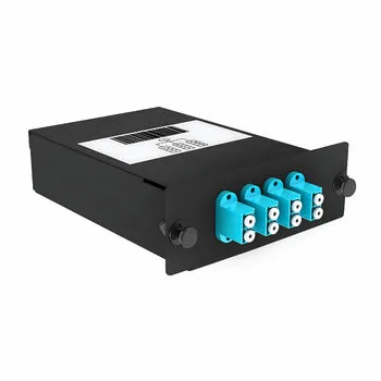 Cabeus FO-OM3-1x8MPO(m)/U-8xLC/U-А-BK Кассета кроссовая 1 разъем MPO/UPC (male) 50/125 OМ3, на 8 LC/UPС (4 DLC/UPC), черный