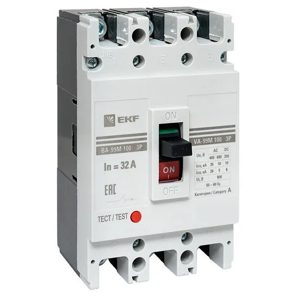ВА-99М 100/20А 3P 35кА с электромагнитным расцепителем Ekf mccb99-100-20m-ma