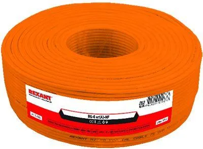 Кабель коаксиальный RG-6U+Cu нг(А)-HF, Cu/Al/Cu, 64%, 75Ом, бухта 100 м, оранж, REXANT