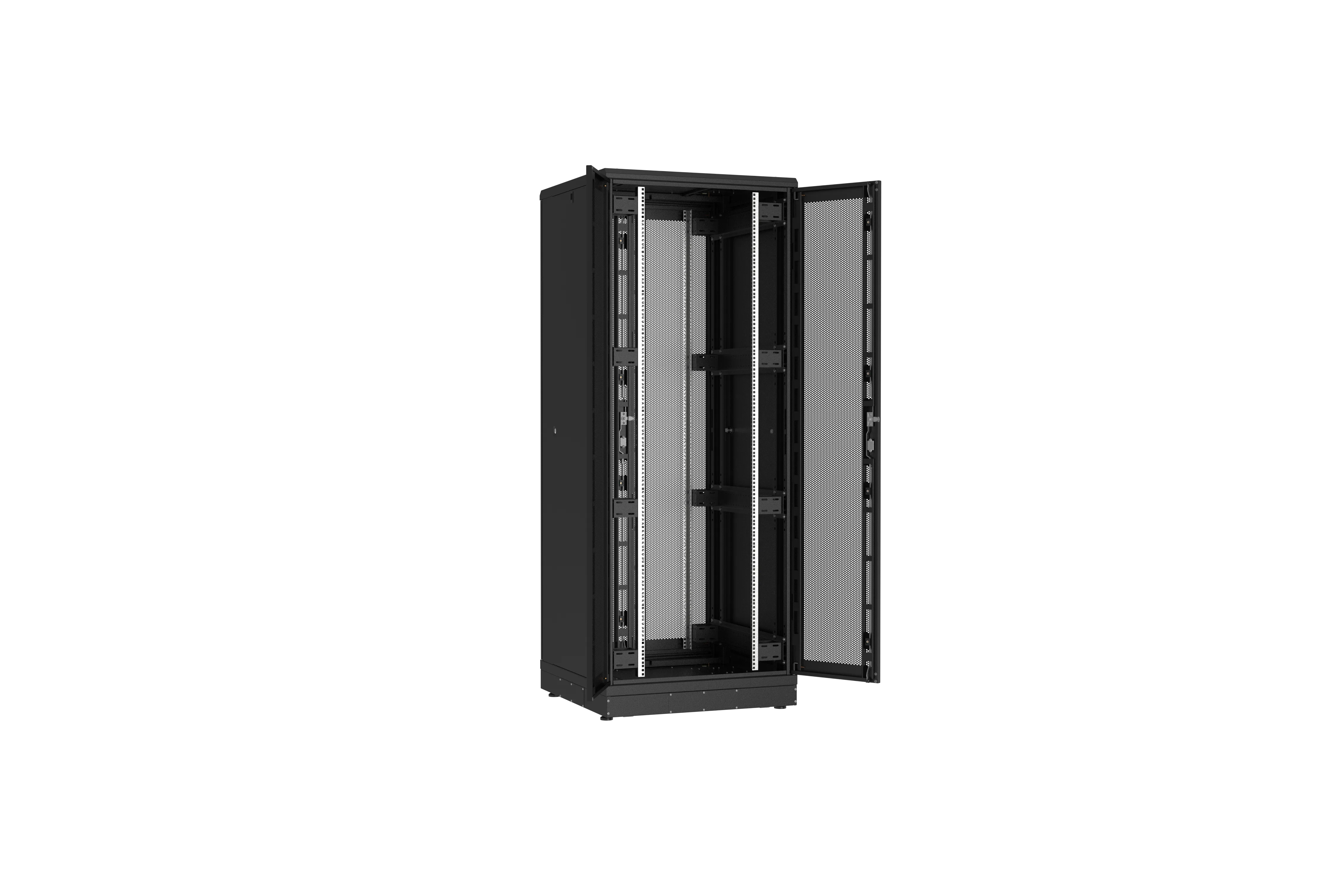 Напольный шкаф NIKOMAX серии TFR-R2 19", 42U, двустворчатые перфорированные двери, металлические стенки, Ш800хВ2010хГ800мм, в разобранном виде, черный tfr-428080-wmwm-r2-bk