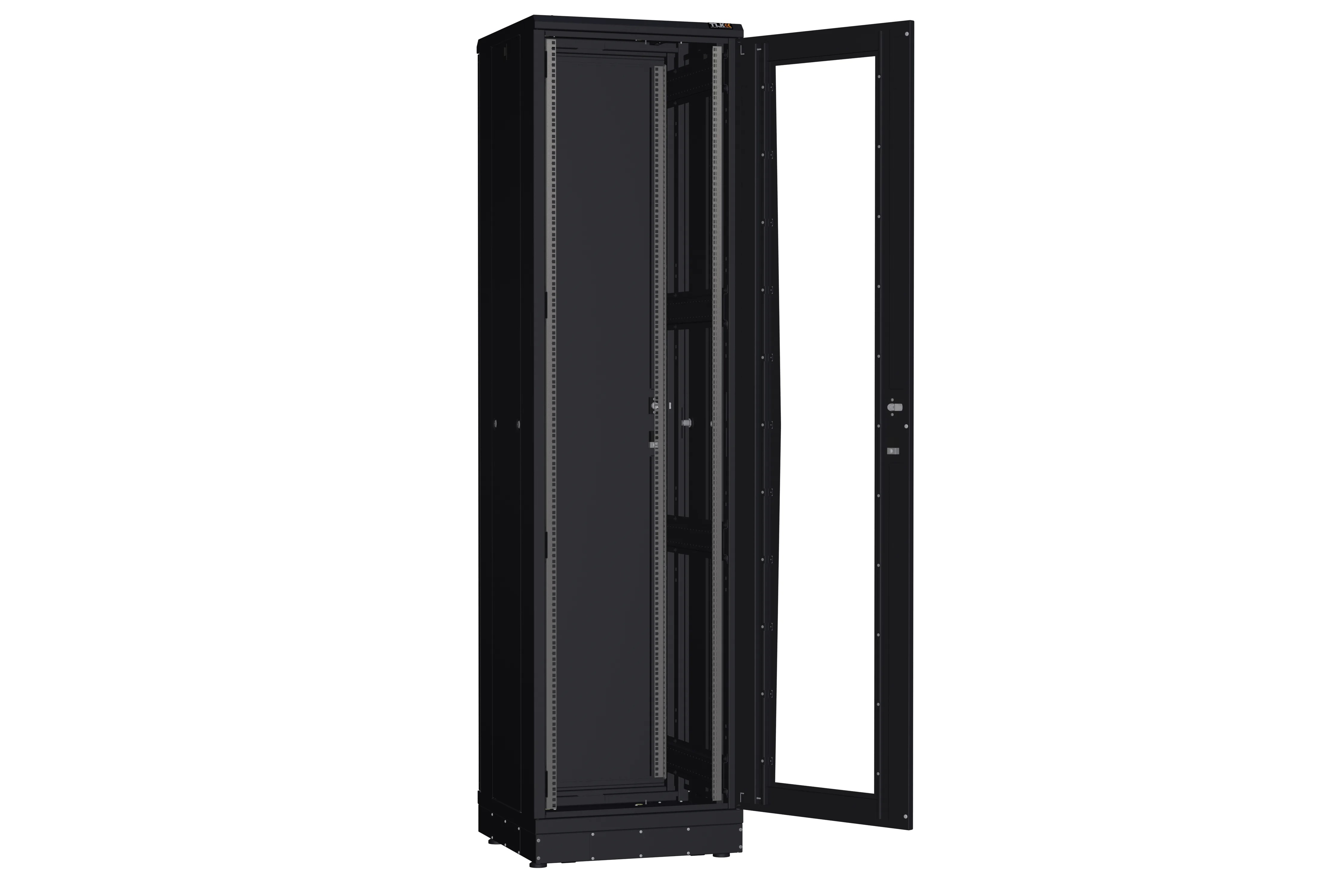 Напольный шкаф NIKOMAX серии TFR-R2 19", 47U, дверь со стеклом и металлическая, металлические стенки, Ш600хВ2232хГ600мм, в разобранном виде, черный TFR-476060-GMMM-R2-BK