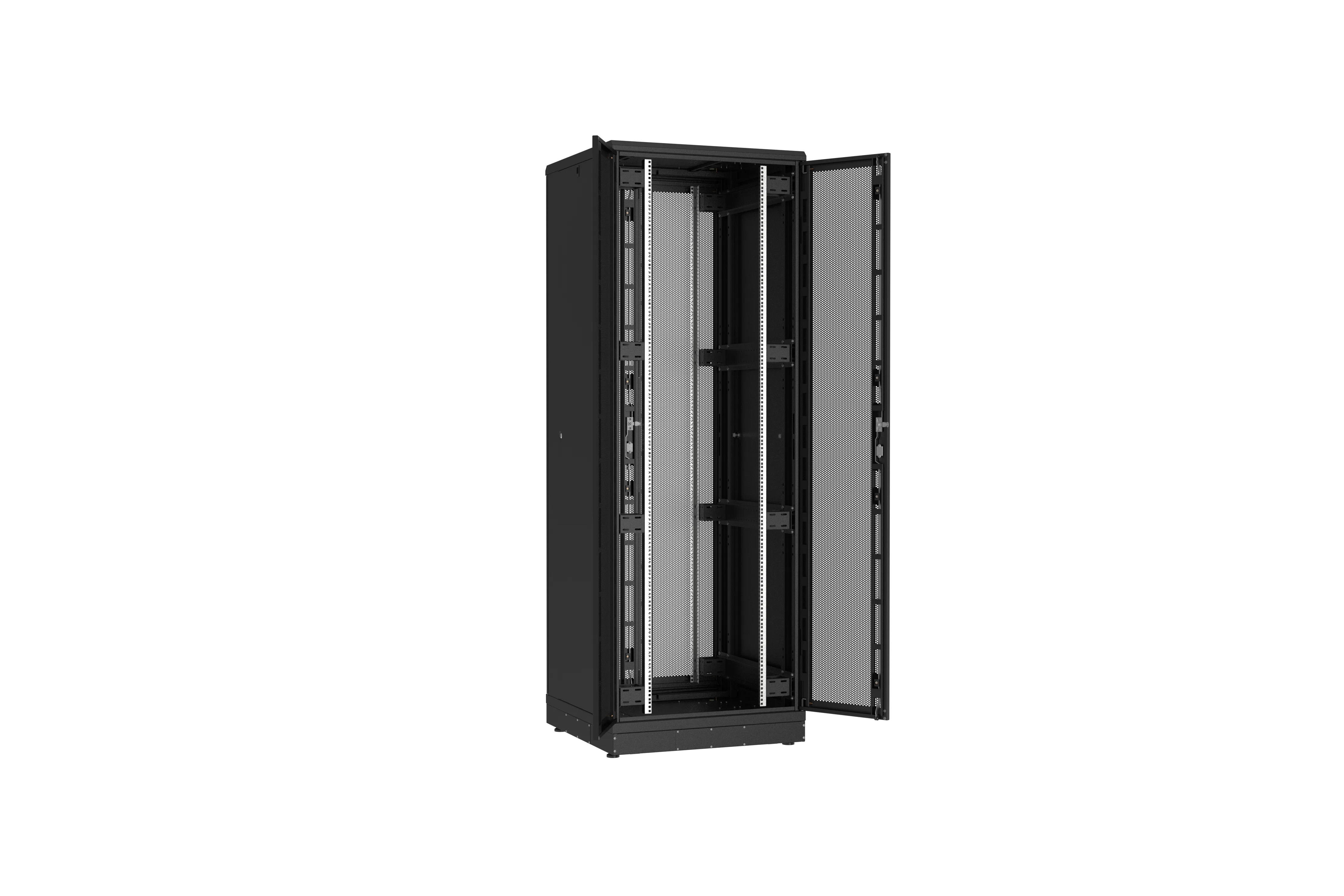 Напольный шкаф NIKOMAX серии TFR-R2 19", 47U, двустворчатые перфорированные двери, металлические стенки, Ш800хВ2232хГ800мм, в разобранном виде, черный TFR-478080-WMWM-R2-BK