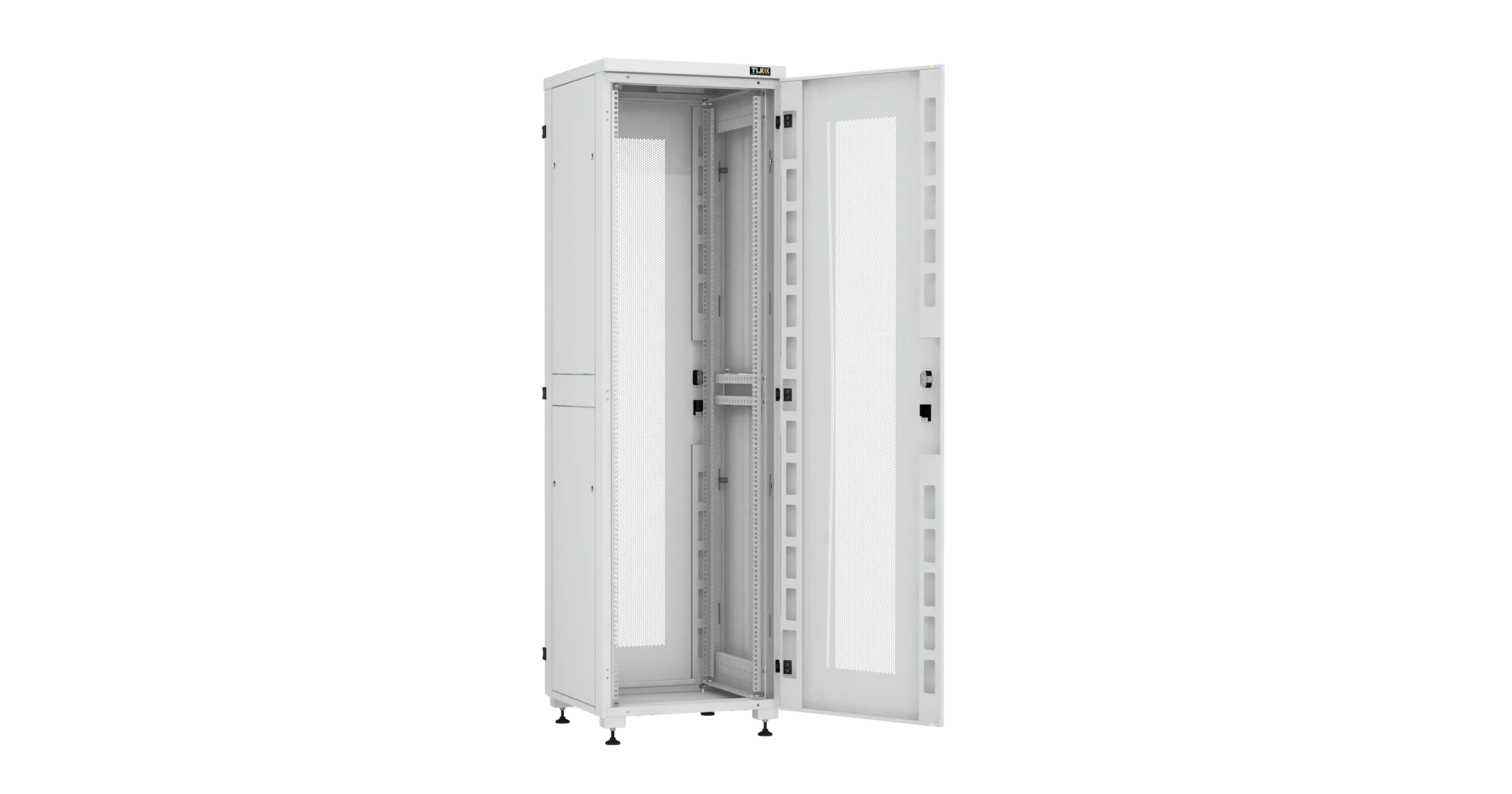 Напольный шкаф NIKOMAX Essential Line серии TFI-R 19", 42U, перфорированные передняя и задняя двери с ручкой и замком, боковые двухуровневые цельнометаллические панели, оснащены замками, Ш600хВ2042хГ600мм, в разобранном виде, серый RAL7035 TFI-426060-PHPH-R-GY