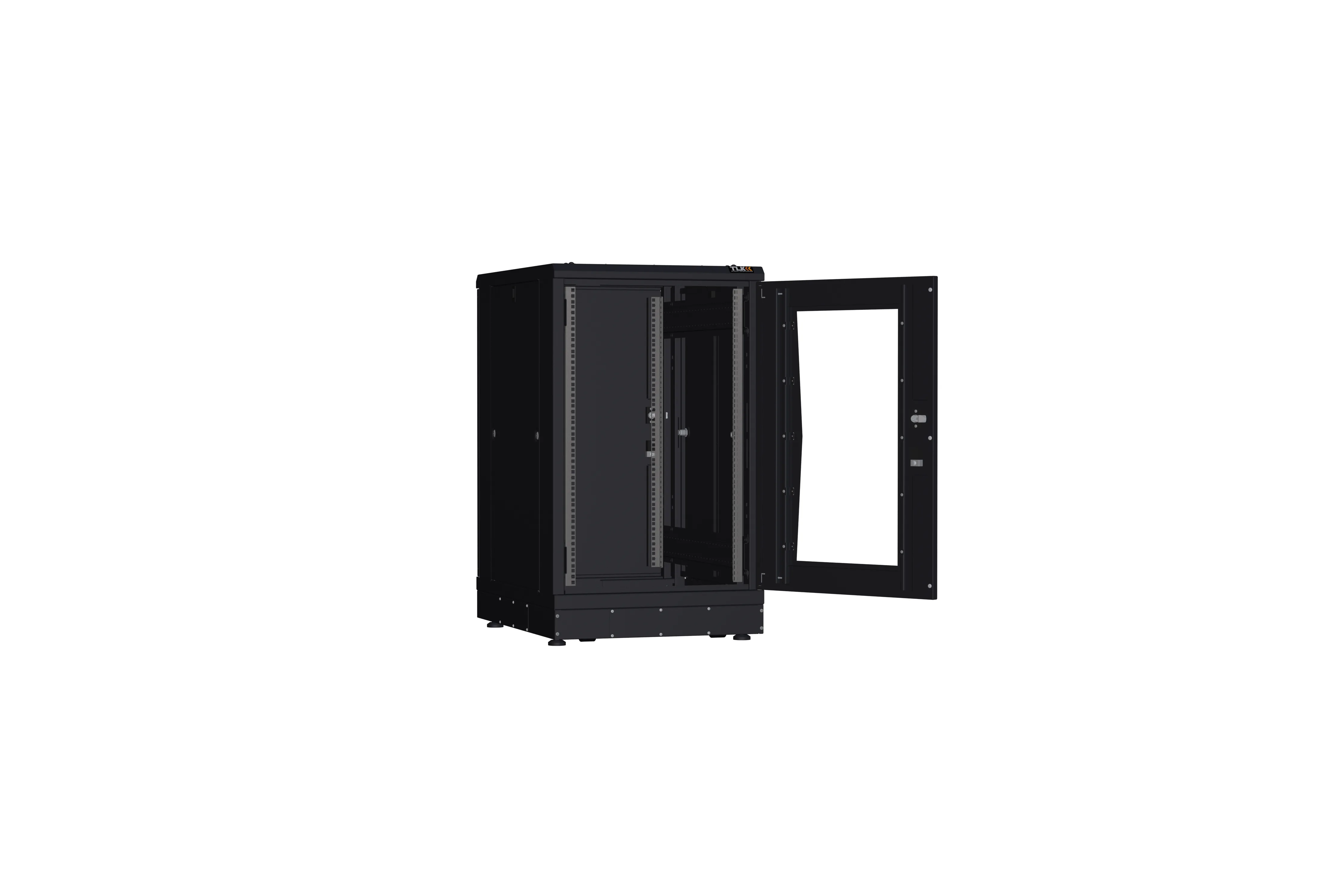 Напольный шкаф NIKOMAX серии TFR-R2 19", 18U, дверь со стеклом и металлическая, металлические стенки, Ш600хВ1007хГ800мм, в разобранном виде, черный TFR-186080-GMMM-R2-BK