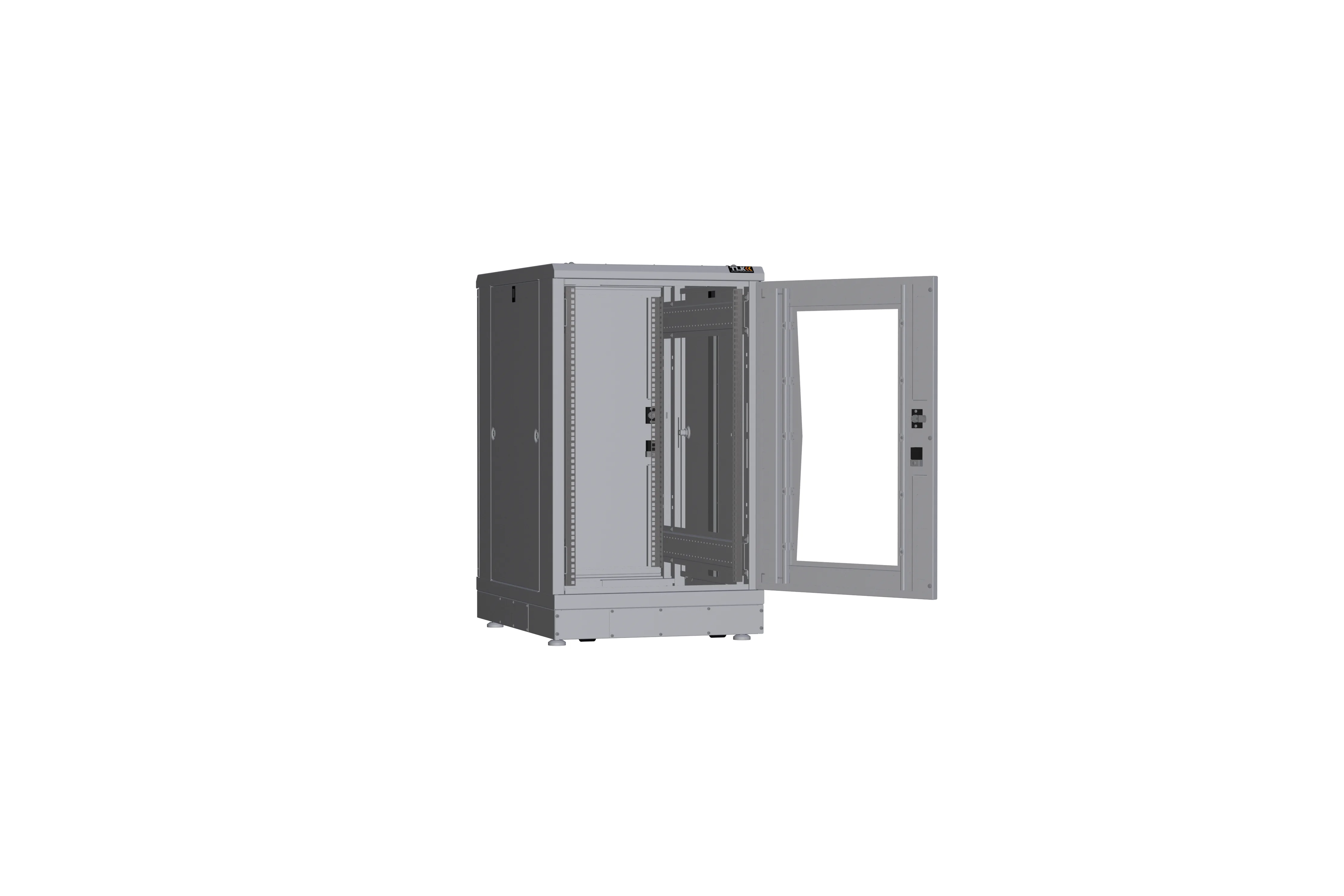 Напольный шкаф NIKOMAX серии TFR-R2 19", 18U, дверь со стеклом и металлическая, металлические стенки, Ш600хВ1007хГ800мм, в разобранном виде, серый TFR-186080-GMMM-R2-GY