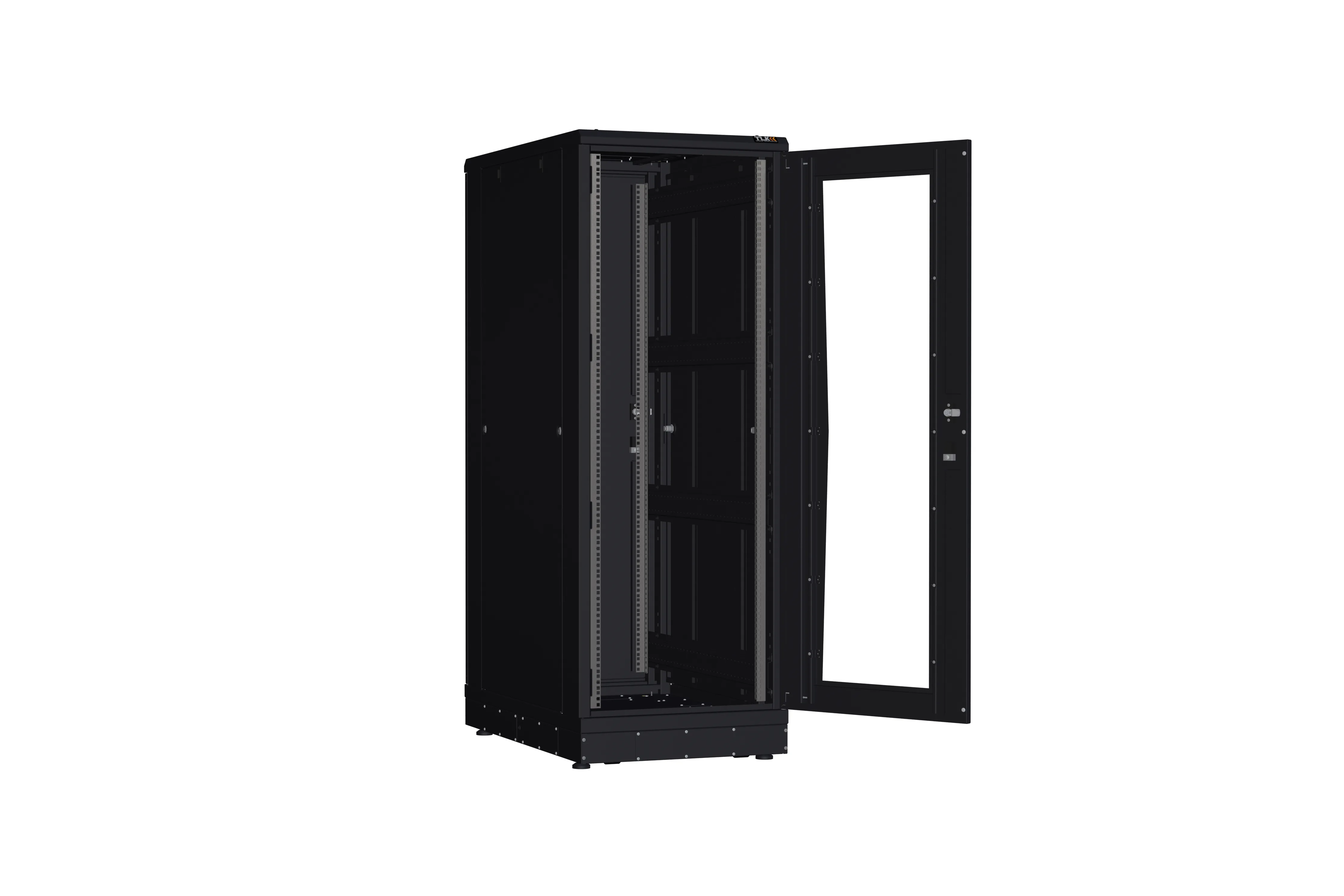 Напольный шкаф NIKOMAX серии TFR-R2 19", 33U, дверь со стеклом и металлическая, металлические стенки, Ш600хВ1610хГ1000мм, в разобранном виде, черный TFR-336010-GMMM-R2-BK