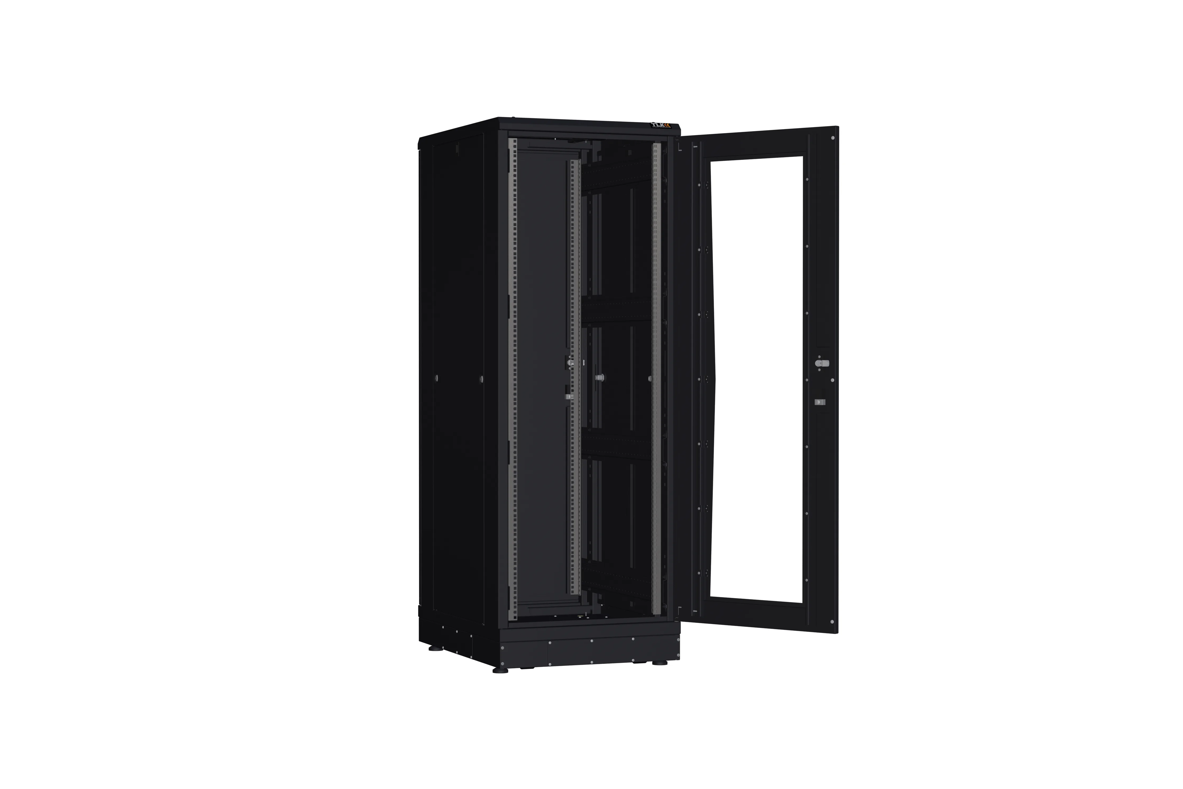 Напольный шкаф NIKOMAX серии TFR-R2 19", 33U, дверь со стеклом и металлическая, металлические стенки, Ш600хВ1610хГ800мм, в разобранном виде, черный TFR-336080-GMMM-R2-BK
