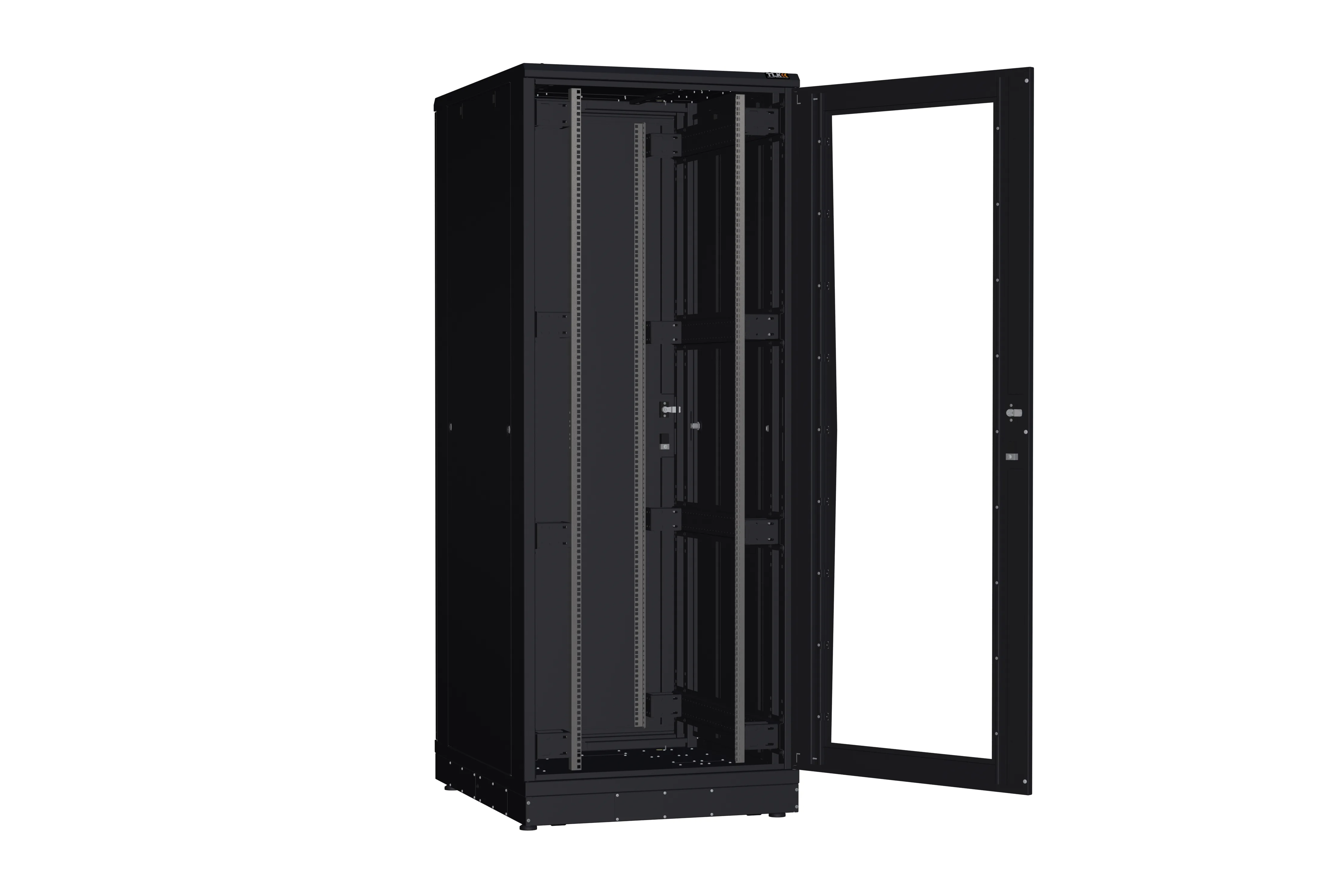 Напольный шкаф NIKOMAX серии TFR-R2 19", 42U, дверь со стеклом и металлическая, металлические стенки, Ш800хВ2010хГ1000мм, в разобранном виде, черный TFR-428010-GMMM-R2-BK
