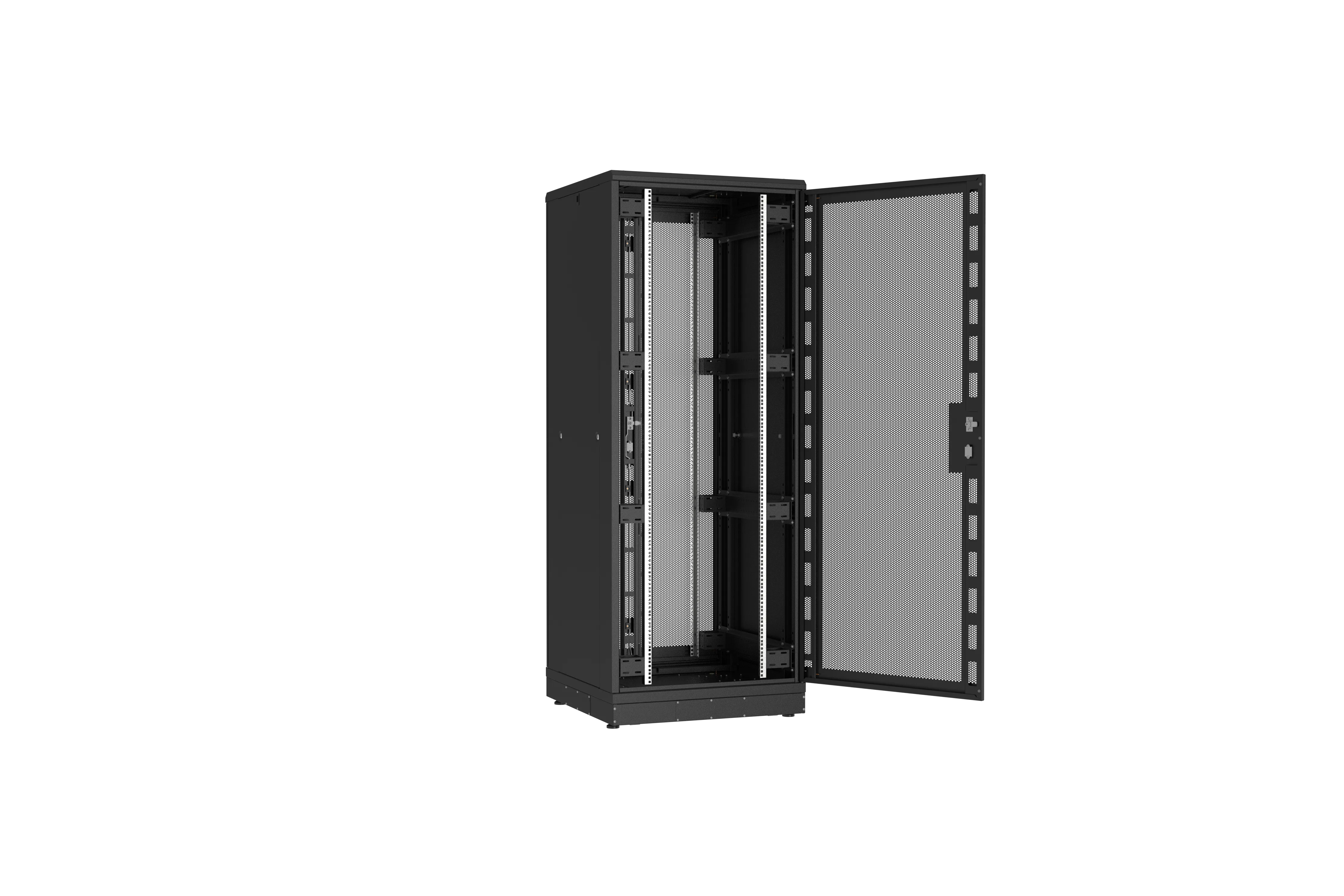Напольный шкаф NIKOMAX серии TFR-R2 19", 42U, двери перфорированные, одностворчатая и двустворчатая, металлические стенки, Ш800хВ2010хГ800мм, в разобранном виде, черный tfr-428080-pmwm-r2-bk