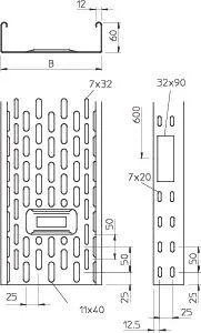Кабельный листовой лоток перфорированный 60x200x3000
