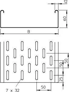 Кабельный листовой лоток перфорированный 60x200x3000