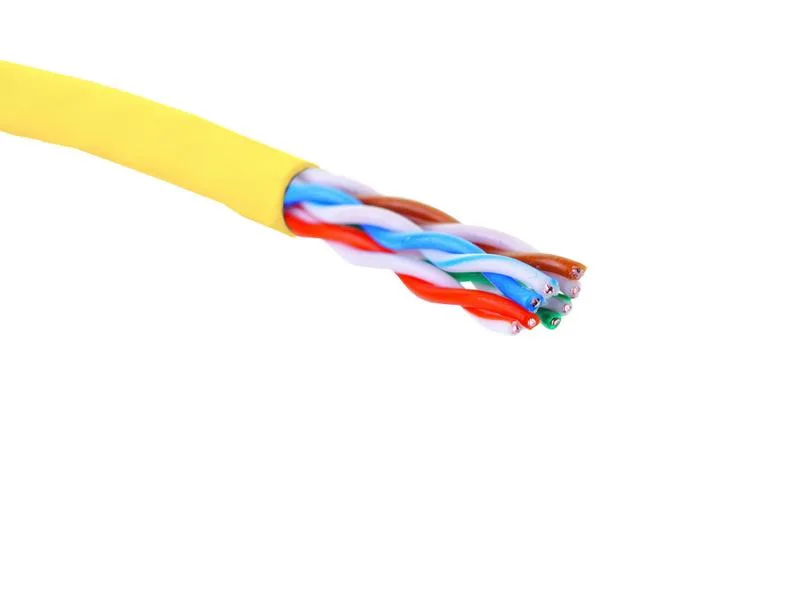 Кабель витая пара Eurolan, U/UTP, 4 пар., кат. 5е, проводник Ø 0,51мм, AWG24, нг(А)-HF, 1м (коробка 305м), тип прокладки: внутри зданий, цвет: жёлтый 19c-u5-12yl-b305
