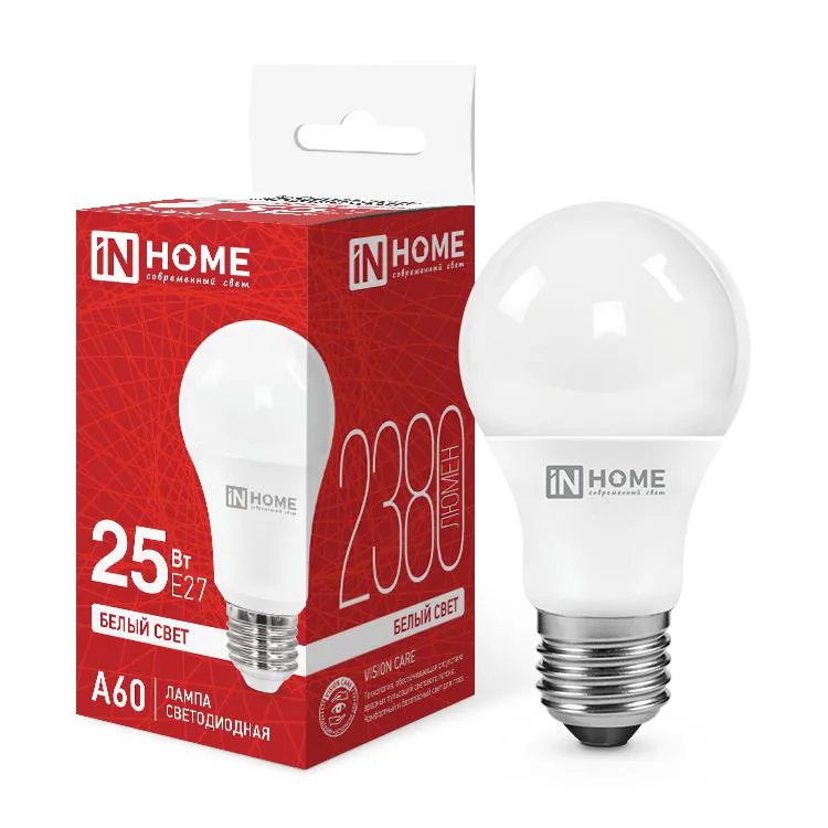 Лампа светодиодная LED-A60-VC 25Вт 230В Е27 4000К 2380Лм IN HOME 4690612062051