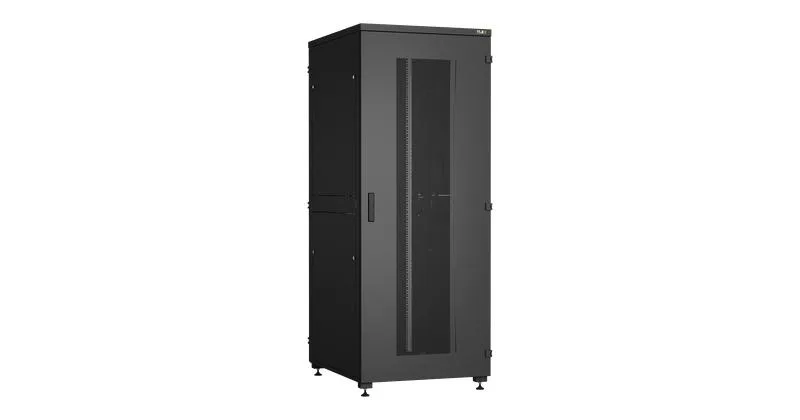 Напольный шкаф NIKOMAX Essential Line серии TFI-R 19", 42U, перфорированные передняя и задняя двери с ручкой и замком, боковые двухуровневые цельнометаллические панели, оснащены замками, Ш800хВ2042хГ1000мм, в разобранном виде, черный RAL9005 TFI-428010-PHPH-R-BK