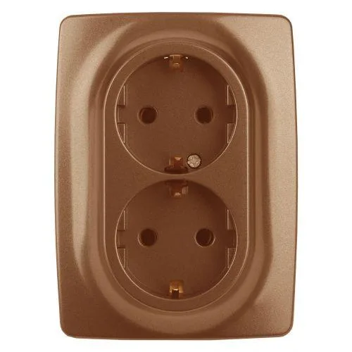 Розетка 2X2P+E Schuko, 16A-250В, Эра12, медь, 12-2106-14 б0031236