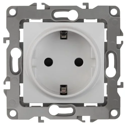 Розетка 2P+E Schuko, 16A-250В, винт, б.л., Эра12, белый, 12-2011-01 б0029234