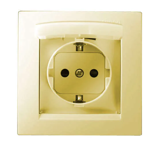 15 Розетка 2Р+Е Schuko со шторками с крышкой IP44 16А 250В винтовой зажим слоновая кость Simon 1590450-031