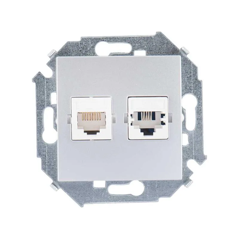 Розетка телефонная + компьютерная RJ11+RJ45 кат.5е, алюминий SIMON 1591590-033