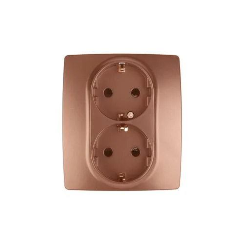 Розетка 2X2P+E Schuko со шторками, 16A-250В, Эра12, медь, 12-2104-14 б0019333