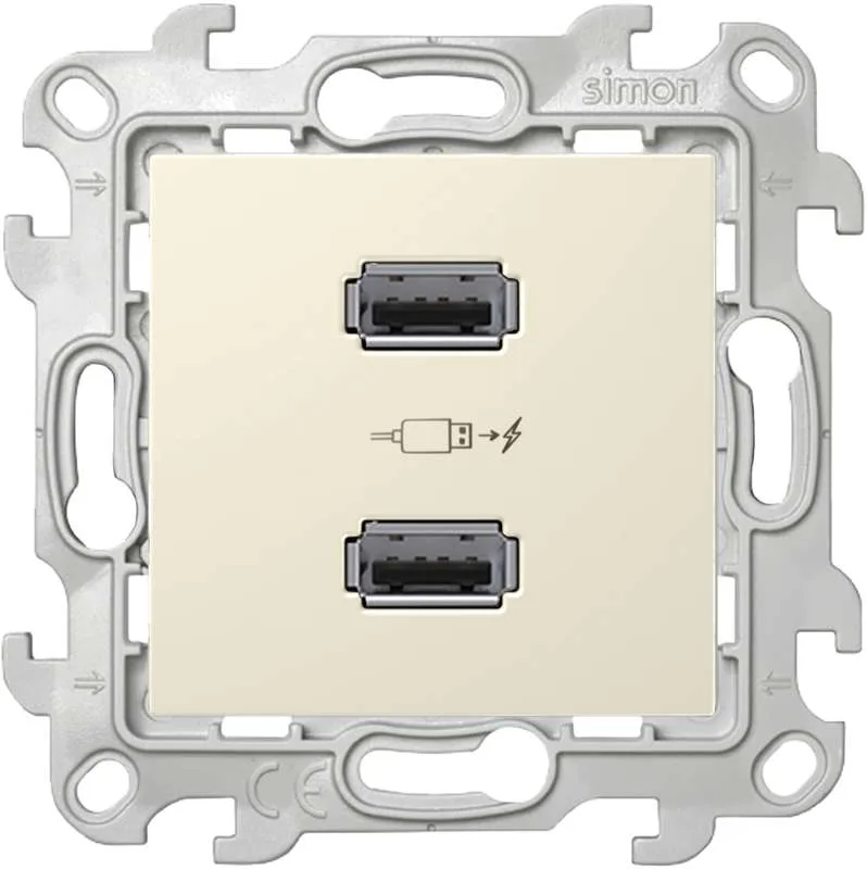 Зарядное устройство розетка 2хUSB, слоновая кость Simon 2411096-031