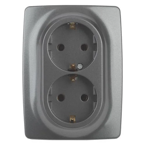 Розетка 2X2P+E Schuko со шторками , 16A-250В, Эра12, графит, 12-2108-12 б0036448