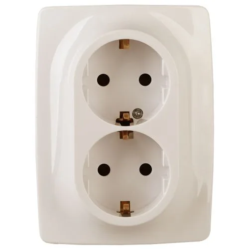 Розетка 2X2P+E Schuko со шторками , 16A-250В, Эра12, слоновая кость, 12-2108-02 б0036443