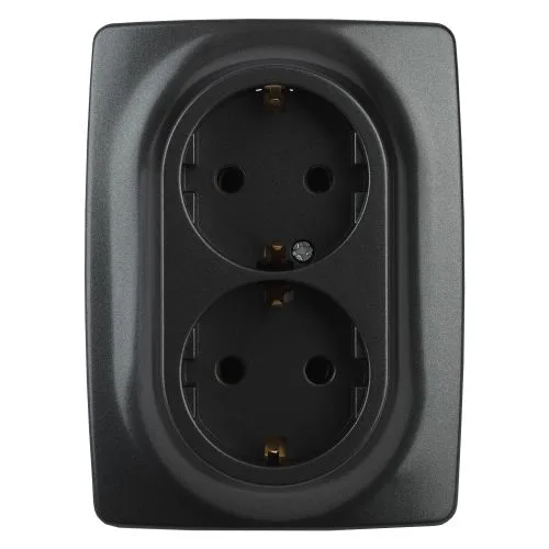Розетка 2X2P+E Schuko, 16A-250В, Эра12, антрацит, 12-2106-05 б0031232