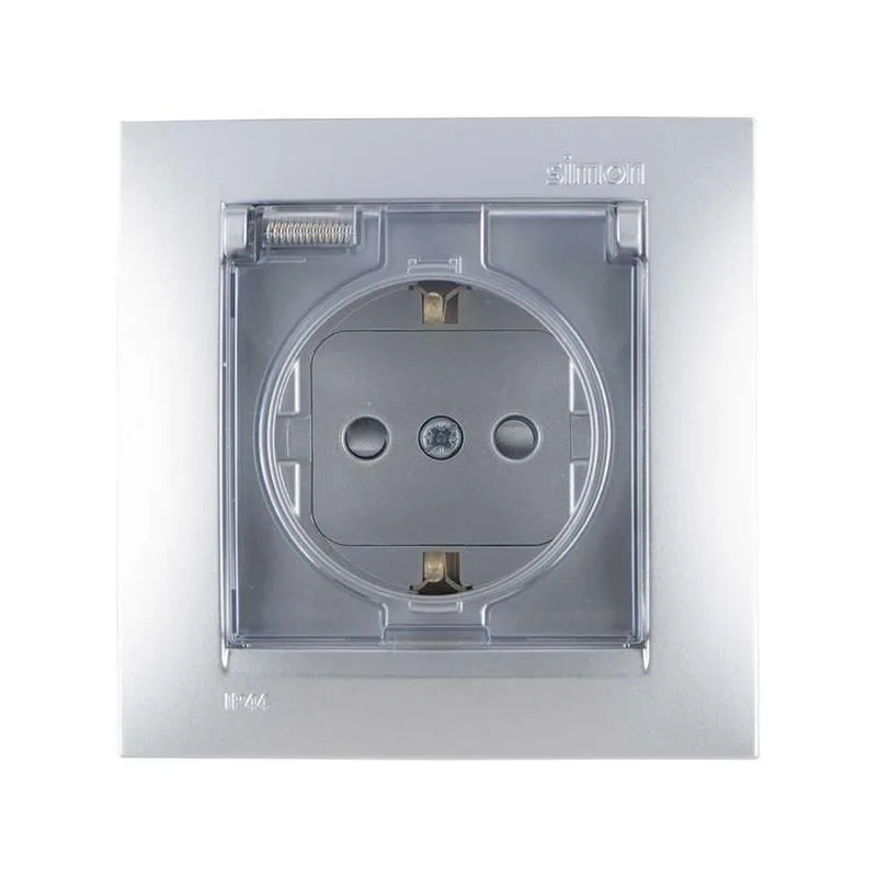 Розетка 2Р+Е Schuko со шторками с крышкой IP44 16А 250В винтовой зажим алюминий Simon 1590450-033