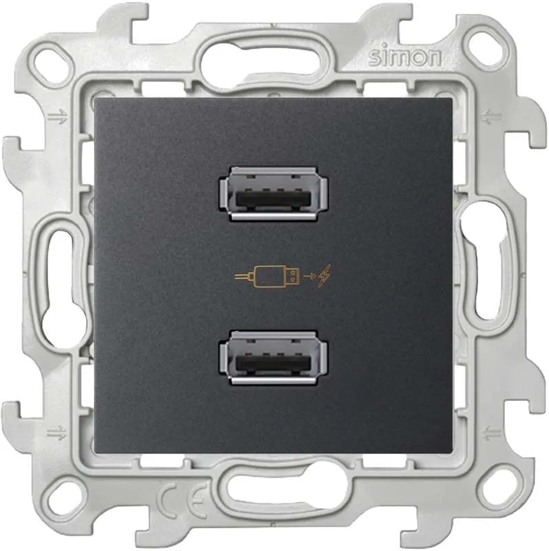 Зарядное устройство розетка 2хUSB, графит Simon 2411096-038