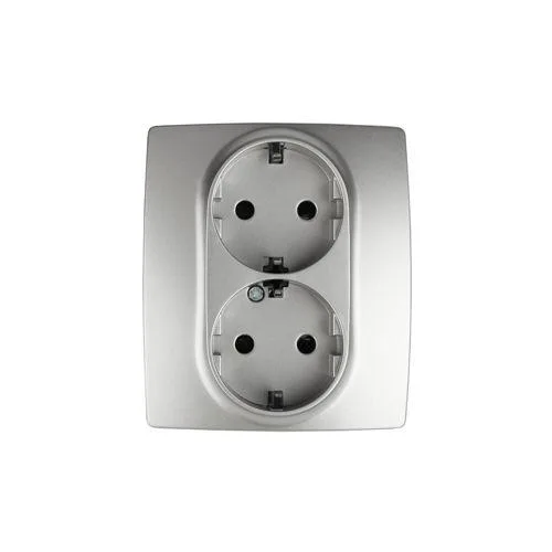 Розетка 2X2P+E Schuko со шторками, 16A-250В, Эра12, алюминий, 12-2104-03 б0014701