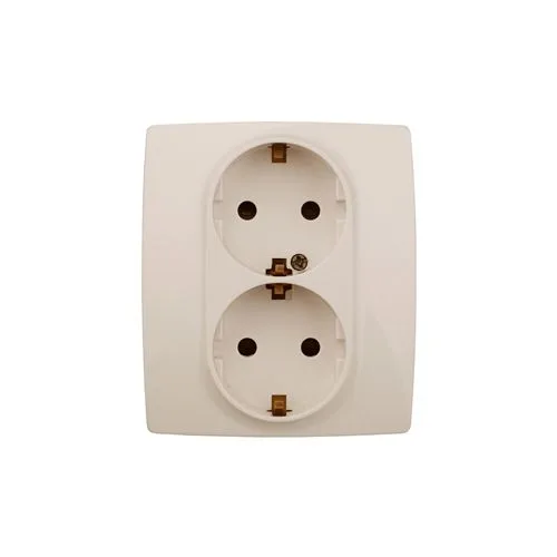 Розетка 2X2P+E Schuko со шторками, 16A-250В, Эра12, слоновая кость, 12-2104-02 б0014700