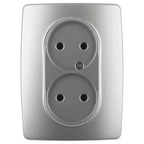 Розетка 2X2P, 16A-250В, Эра12, алюминий, 12-2107-03 б0031240