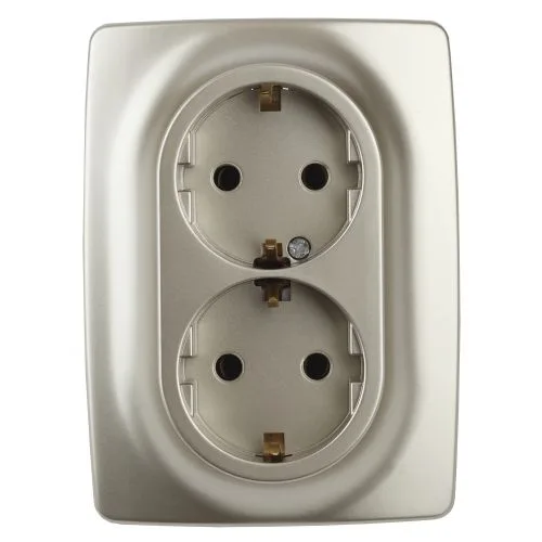 Розетка 2X2P+E Schuko со шторками , 16A-250В, Эра12, шампань, 12-2108-04 б0036445