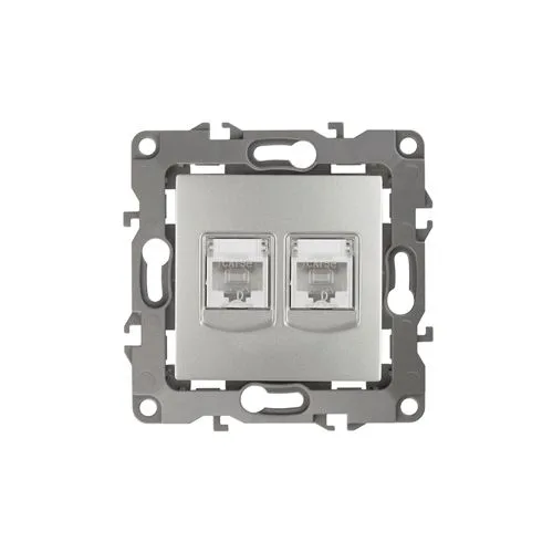 Розетка информационная двойная 2XRJ45, Эра12, алюминий, 12-3108-03 Б0014731
