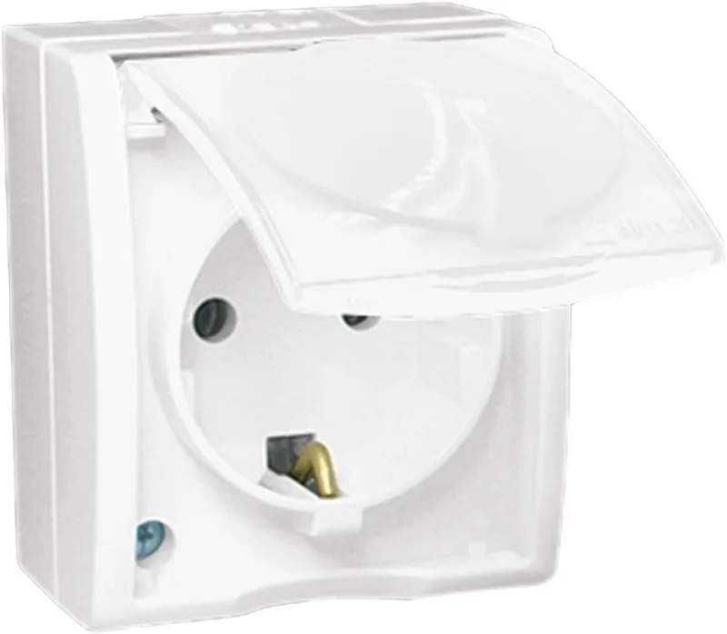 15 Aqua Розетка 2Р+Е Schuko с крышкой полупр. IP54 16А 250В винтовой зажим S15A белый SIMON 1594445-030