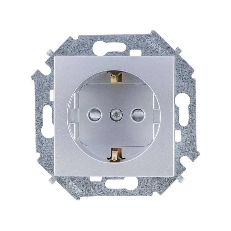 Розетка 2P+E Schuko, со шторками, 16А, 250В, винтовой зажим, алюминий Simon 1591443-033