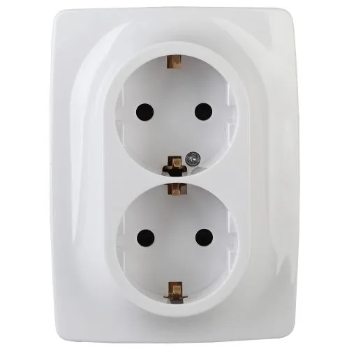 Розетка 2X2P+E Schuko, 16A-250В, винт, Эра12, белый, 12-2116-01 б0029238