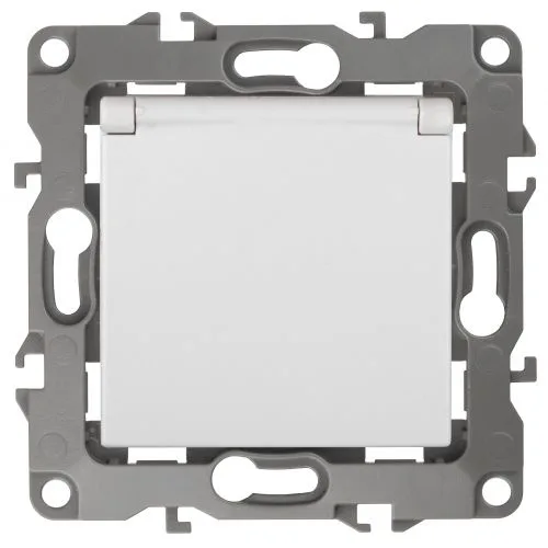 Розетка 2P+E Schuko со шторками с крышкой, 16А-250В, б.л., Эра12, белый, 12-2003-01 б0038806