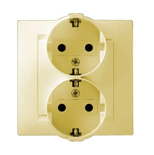 15 Розетка двойная 2Р+Е Schuko 16А 250В винтовой зажим слоновая кость Simon 1590459-031