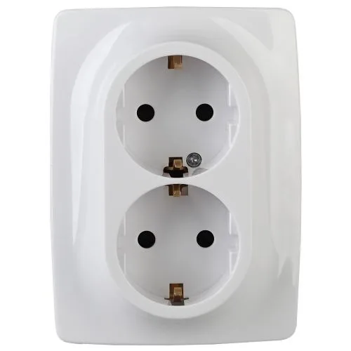 Розетка 2X2P+E Schuko со шторками , 16А-250В, б.л., Эра12, белый, 12-2008-01 б0038812