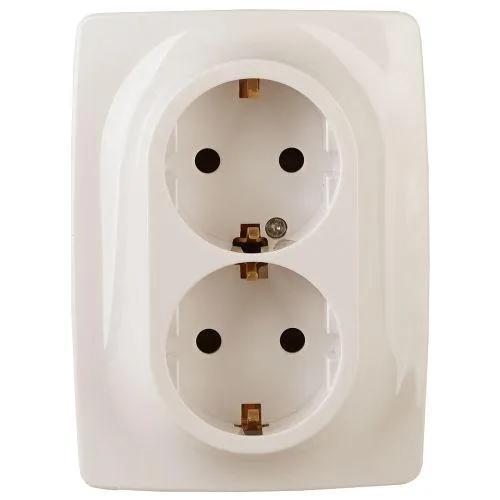 Розетка 2X2P+E Schuko, 16A-250В, винт, Эра12, слоновая кость, 12-2116-02 б0029239