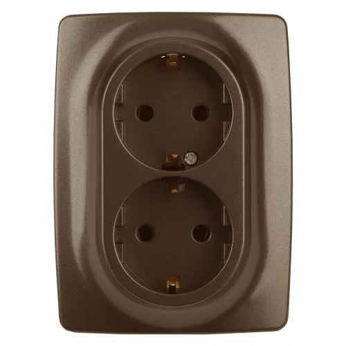 Розетка 2X2P+E Schuko со шторками , 16A-250В, Эра12, бронза, 12-2108-13 б0036449