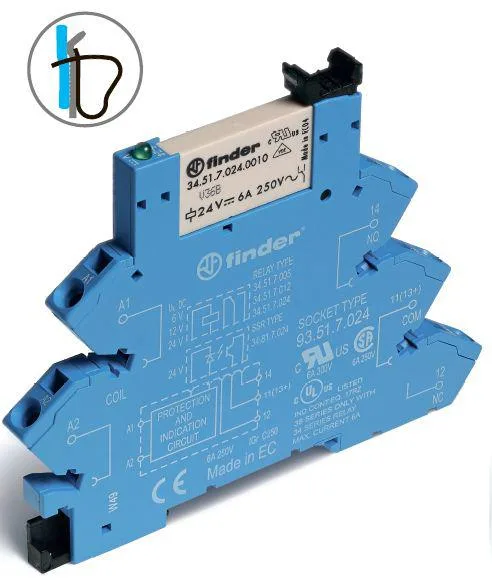 Модуль интерфейсный (сборка 34.51.7.024.4010 + 93.51.7.024), электромеханическое реле, 1CO 6A, контакты AgSnO2, питание 24В DC (чувствит.), категория защиты IP20, безвинтовые клеммы (пружинный зажим) FINDER 386170244050