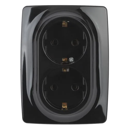 Розетка 2X2P+E Schuko, 16A-250В, Эра12, чёрный, 12-2106-06 б0031233
