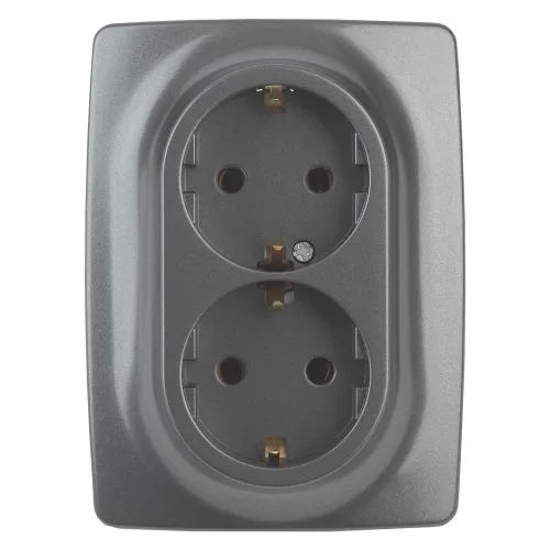 Розетка 2X2P+E Schuko, 16A-250В, Эра12, графит, 12-2106-12 б0031234