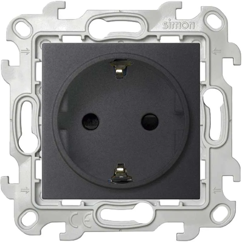 Розетка 2К+З Schuko со штор, графит Simon 2450432-038