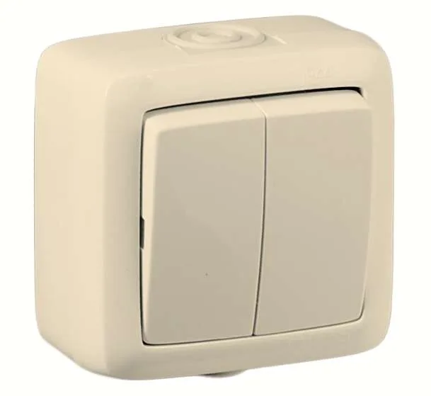 Выключатель двухклавишный наружный слоновая кость IP44 10А HEGEL ВА10-251-01