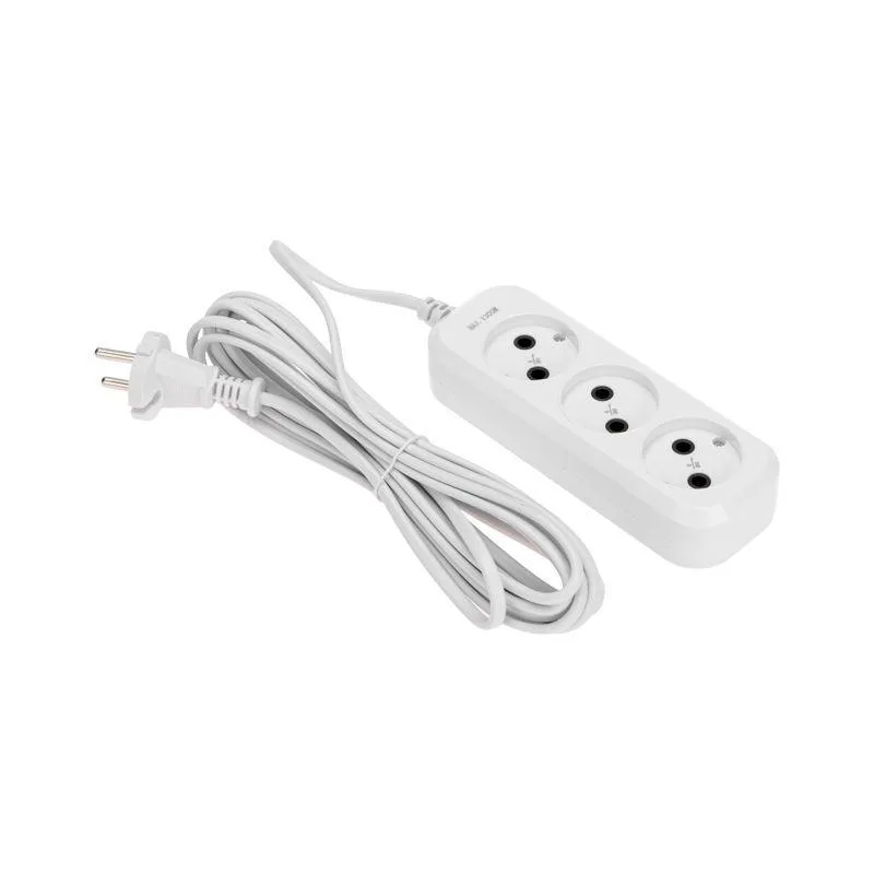 Удлинитель 3 гнезда, 5 м, 2х0,75 мм2, б/з, белый PROCONNECT 13-4207